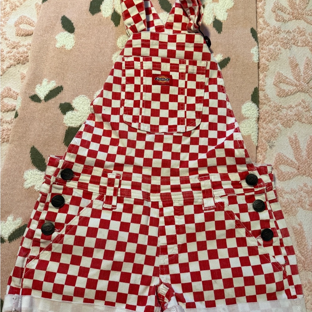 Dickies Red and White Checkerboard Short Overalls